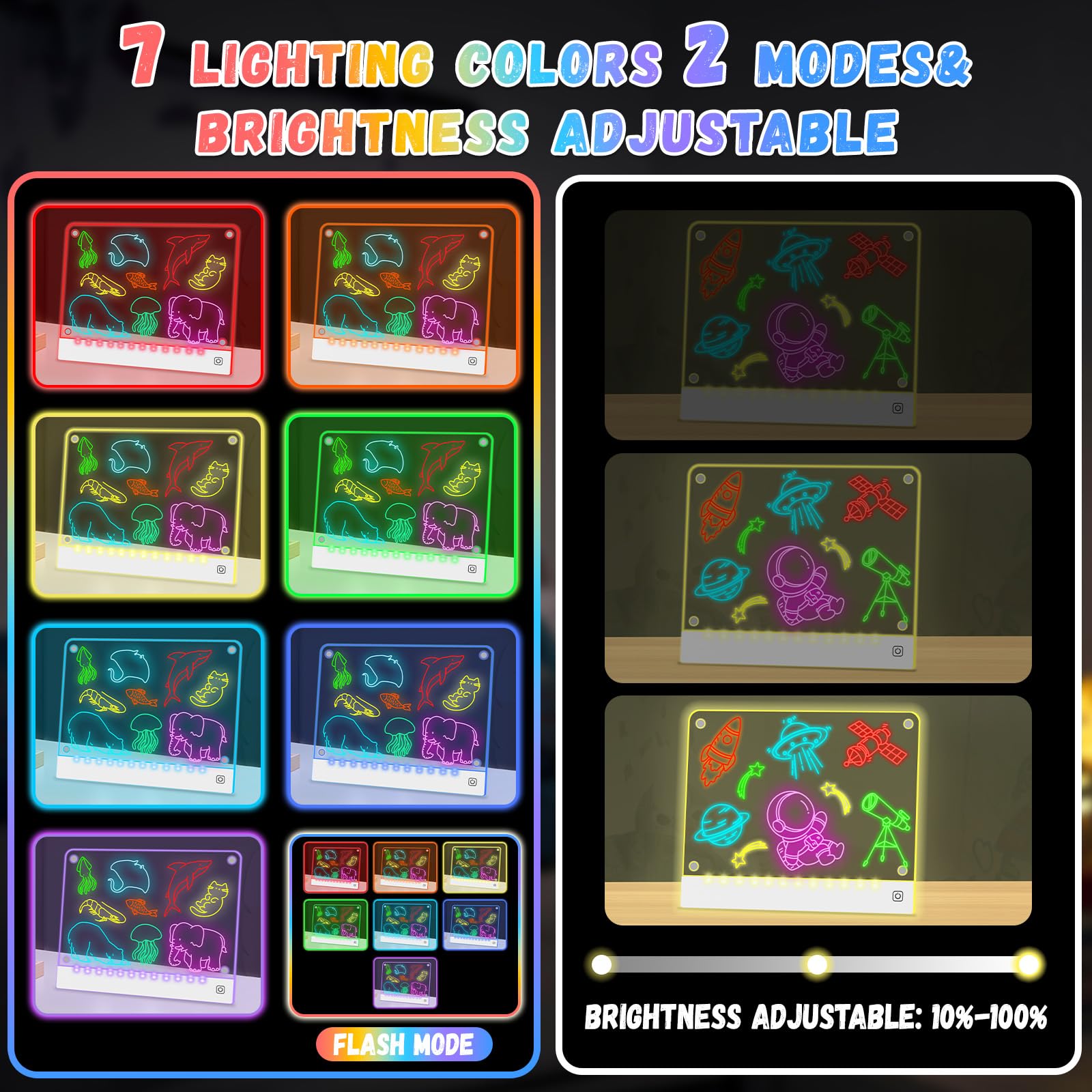 YONHAN LED note board demonstrates seven neon colors for vibrant kid artwork.
