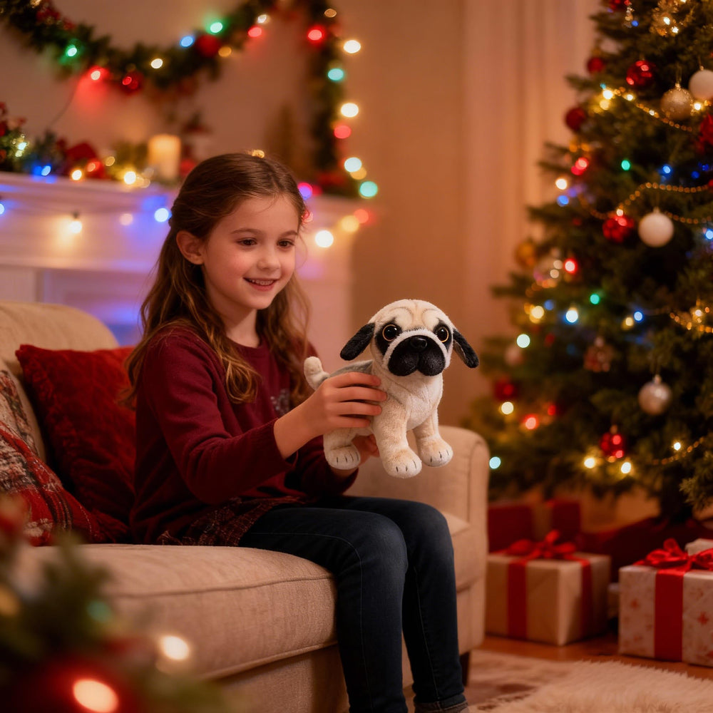 YONLIT lifelike pug plush gift-ready design ideal for kids and dog lovers.