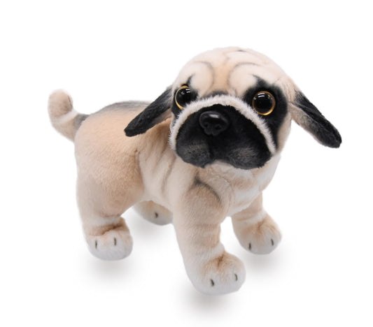 YONLIT lifelike pug plush head detailed for cuddling and imaginative play.