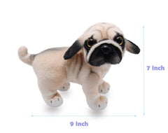 YONLIT lifelike pug plush nine-inch size fits travel and cozy corners.