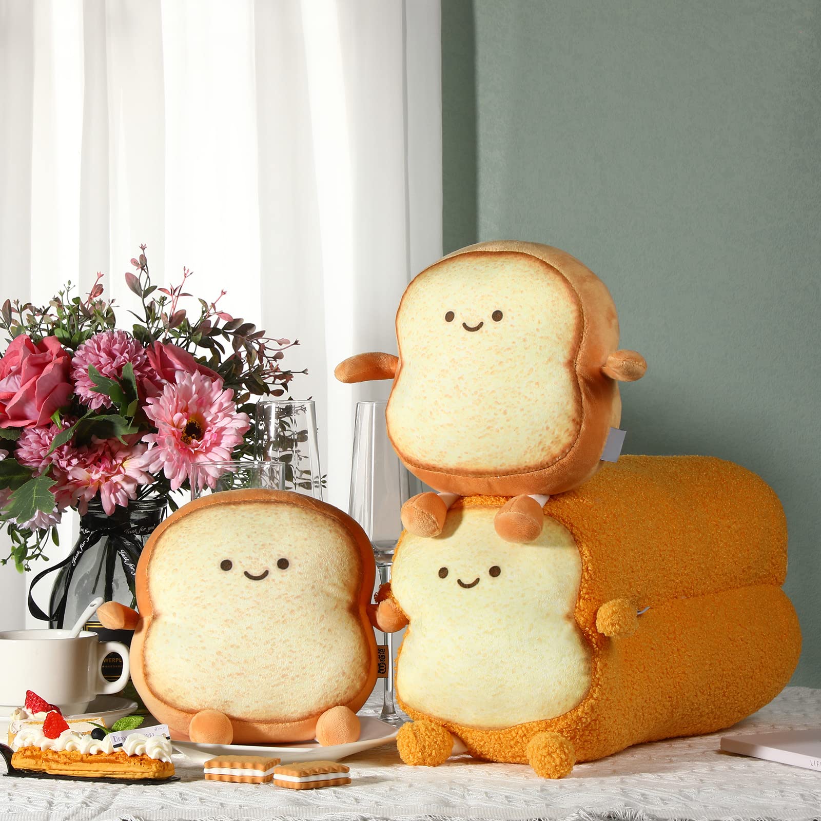Yookeer bread plush on living room shelf, cute accent decor