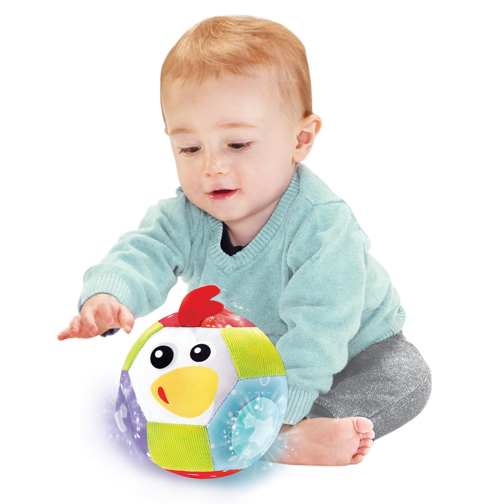 Yookidoo Baby Lights N' Music Friends Ball attaches to strollers for on-the-go play.