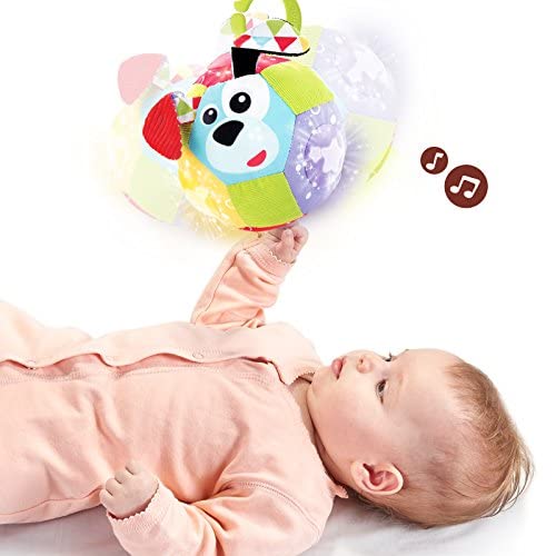Yookidoo Baby Lights N' Music Friends Ball twinkling stars flash to music for visual tracking.