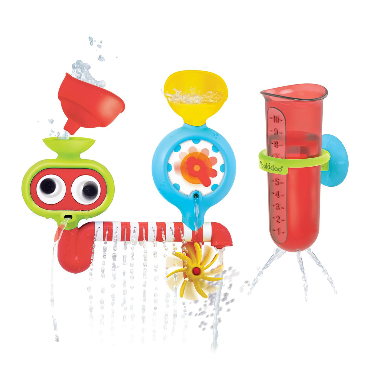 Yookidoo bath wall toy mounted on tub for easy, mess-free setup during bath time.