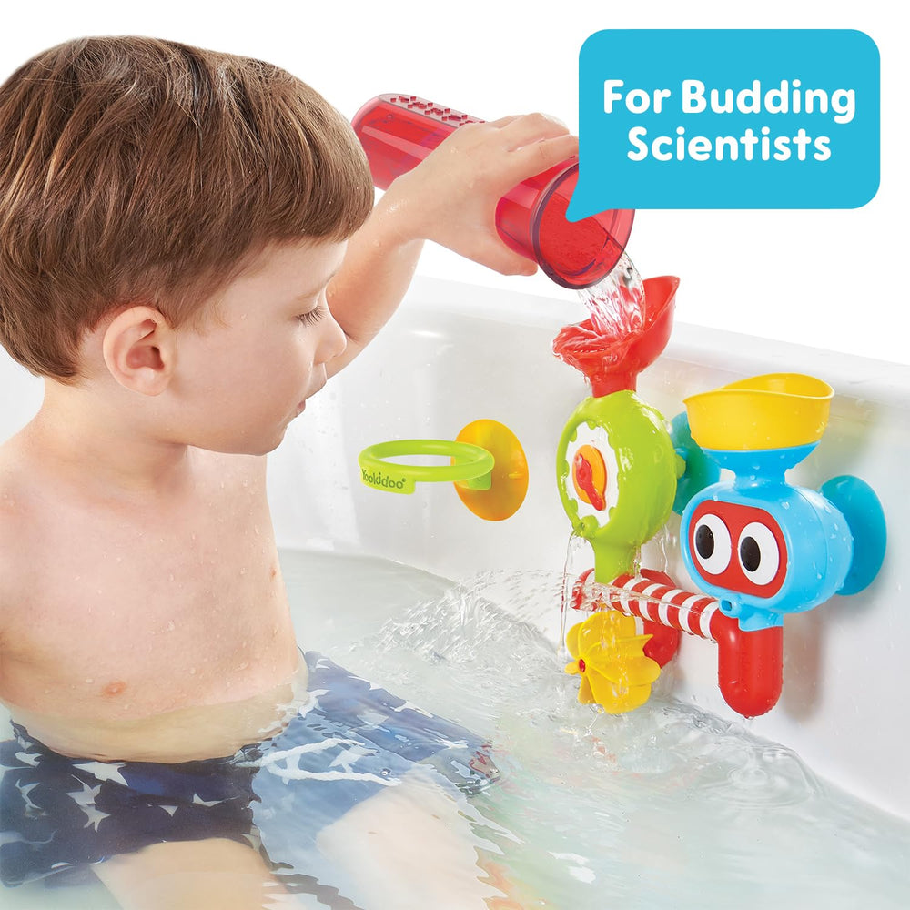 Yookidoo waterfall gears in action delivering lively sprays for motor coordination.