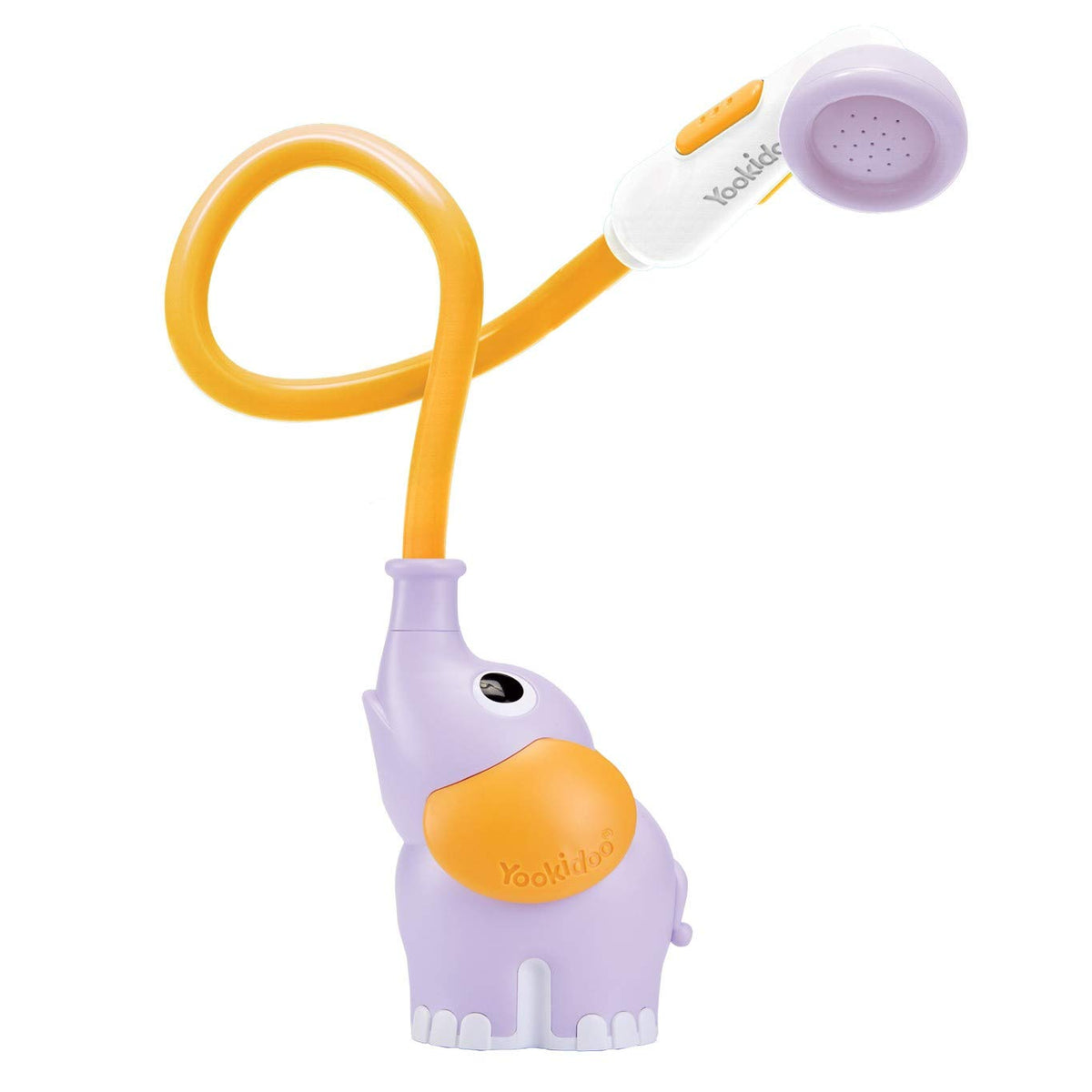 Yookidoo elephant bath head with gentle spray for newborns.