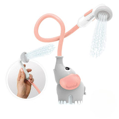 Yookidoo Elephant bath shower head with trunk rinser in pink, ideal for gentle newborn rinsing