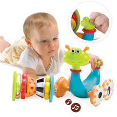 Yookidoo snail head-turn feature adds visual play for early walkers.
