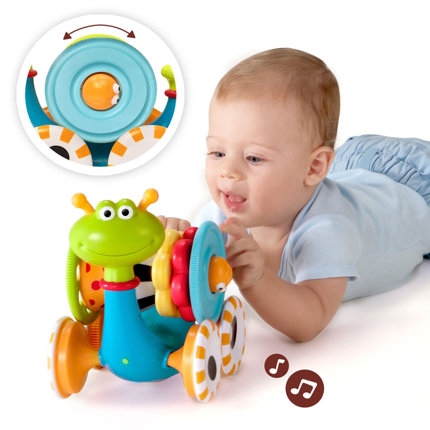 Yookidoo snail ring placement shows stacking rings for problem-solving play.