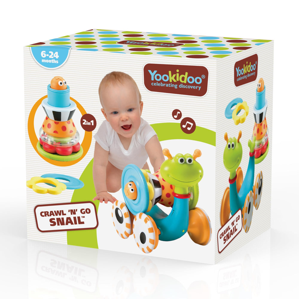 Yookidoo snail shell closeup highlights interactive motion and color.