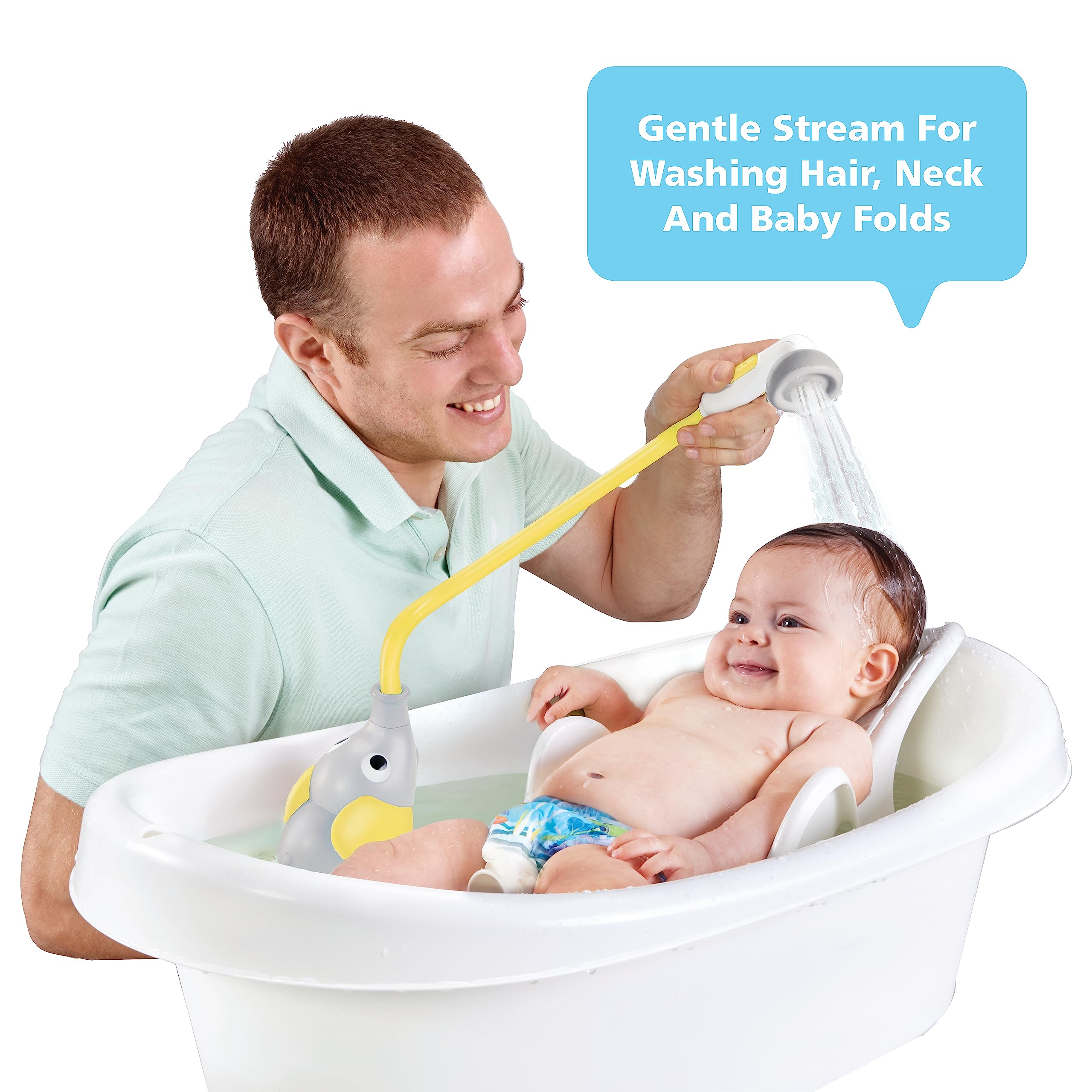 Yookidoo trunk sprayer rinser providing gentle rinsing in tub baths