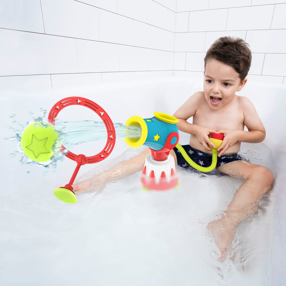 Yookidoo Water Cannon Ball Blaster swivels for versatile shooting angles.