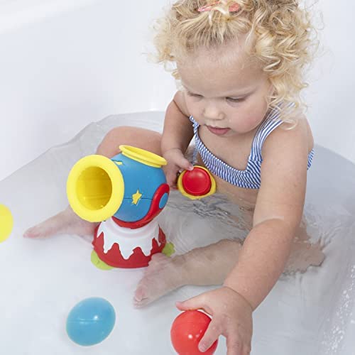 Yookidoo Water Cannon Ball Blaster usable in tub or pool for wider play.