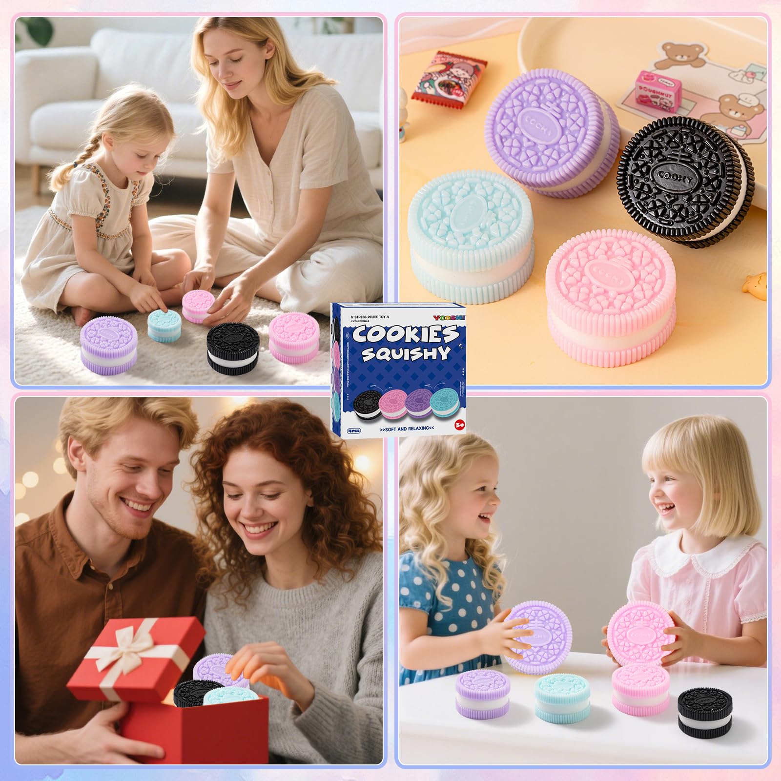 Yooshi squishy cookie toys provide safe tactile play for kids and adults