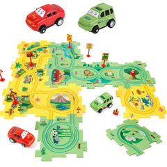 YOOYID dinosaur-forest puzzle track for kids enhances spatial awareness through colorful challenges.