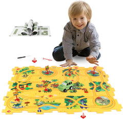 YOOYID dinosaur track with green car on track, promoting engagement and imaginative play.