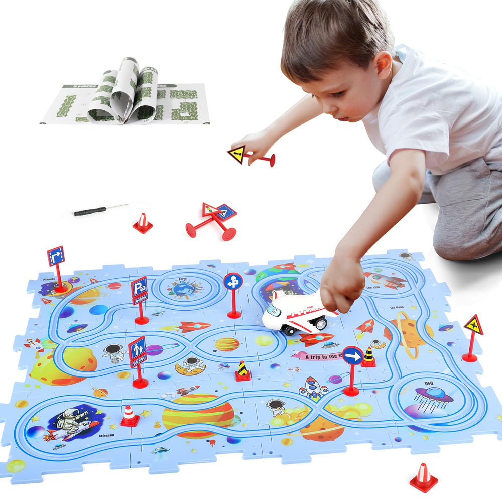 Yooyid track-car puzzle shows movement and builds early problem-solving skills.