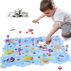 Yooyid track-car puzzle shows movement and builds early problem-solving skills.