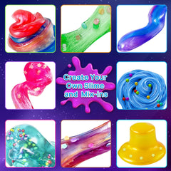 YOPINSAND Galaxy Slime Kit contents showing colors, glitters, and add-ins for Galaxy slime