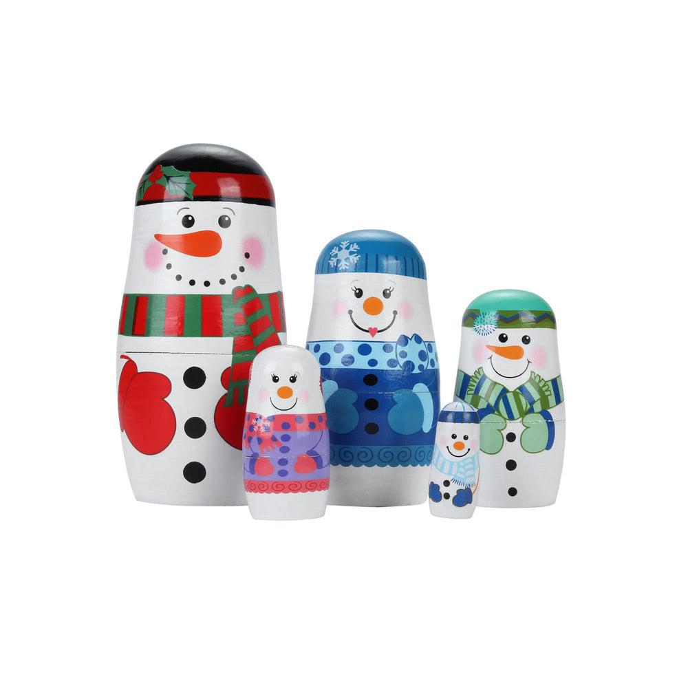 Yoption snowman nesting dolls set shown from the front for festive display