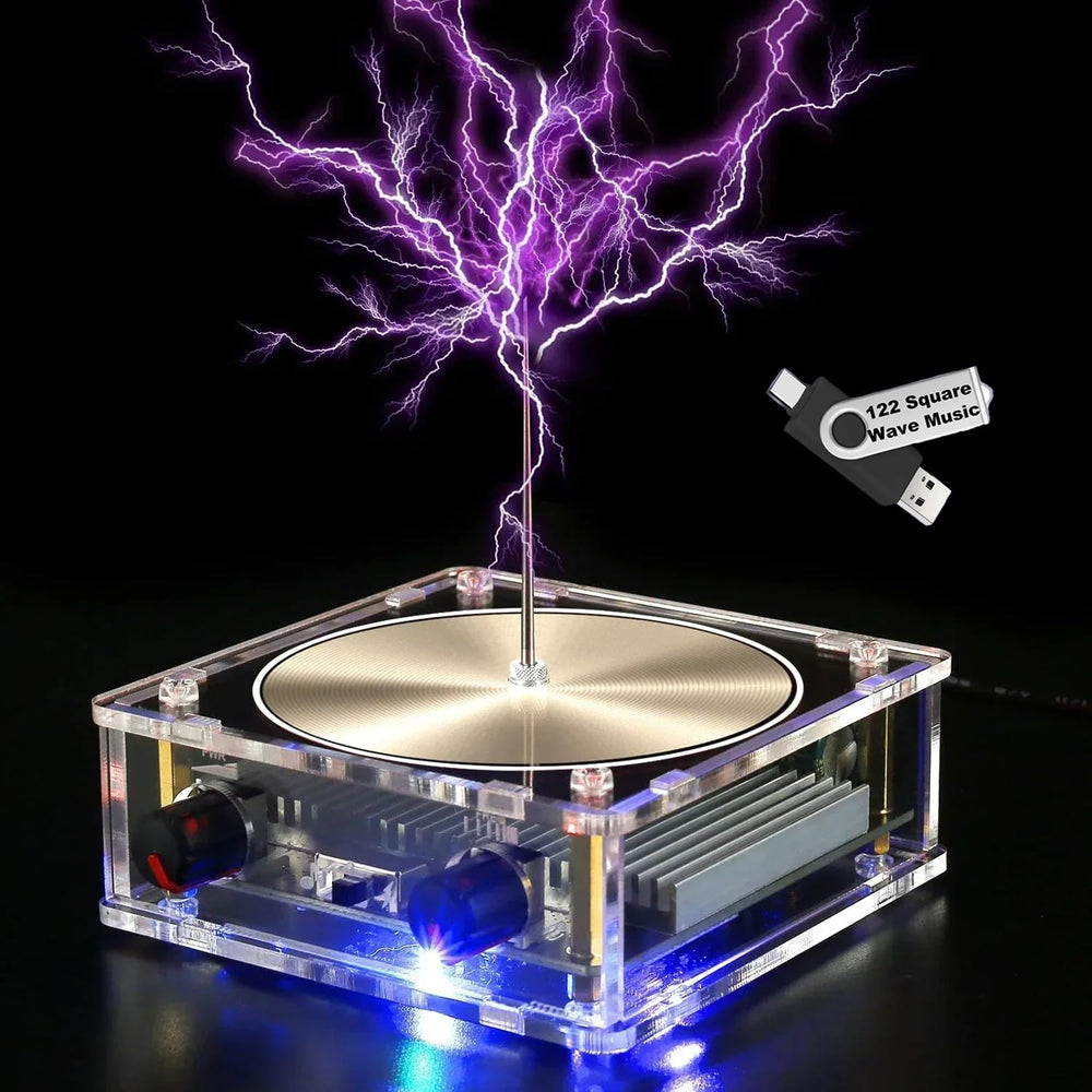 Yoqanr Bluetooth Music Tesla Coil arc display showcases vibrant lightning.