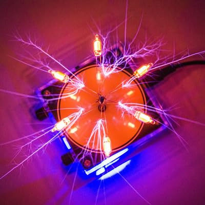 Yoqanr Tesla coil arc light paired with Bluetooth speaker demonstrates rhythm.