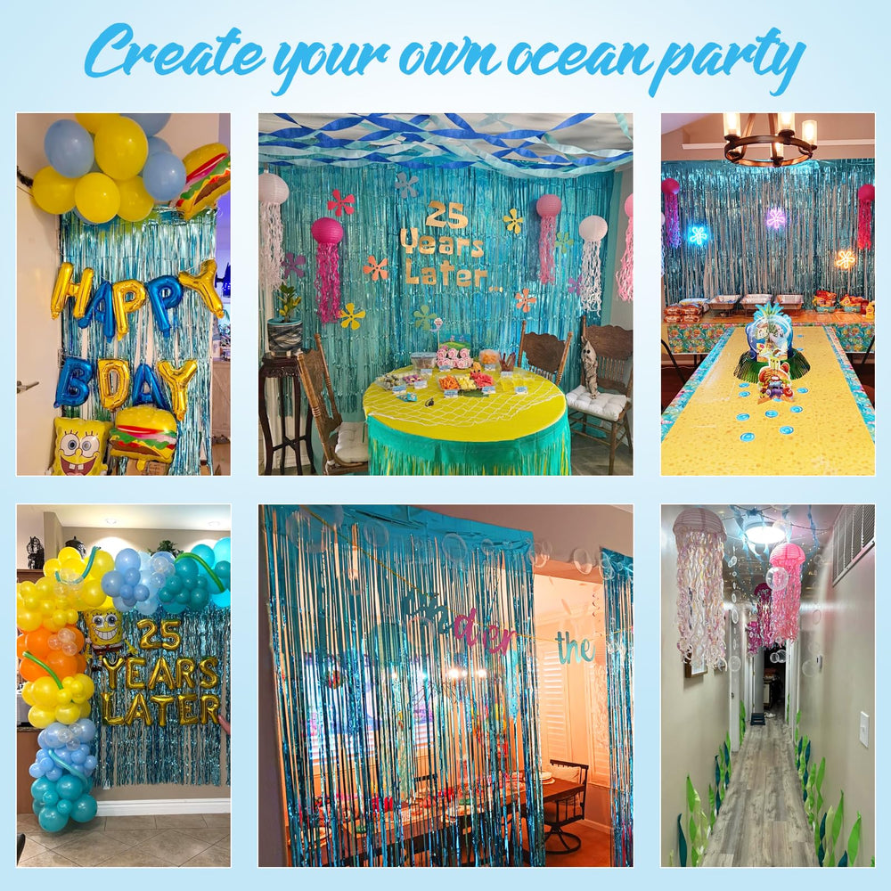 YORR crepe paper decor frames seaweed-inspired accents on walls.