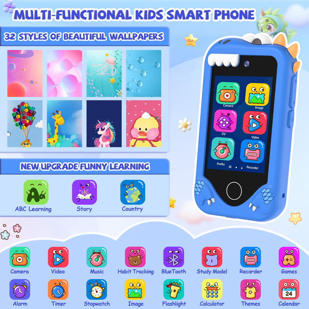 Yosfeng Kids Smart Phone showing ABC learning mode for early literacy.