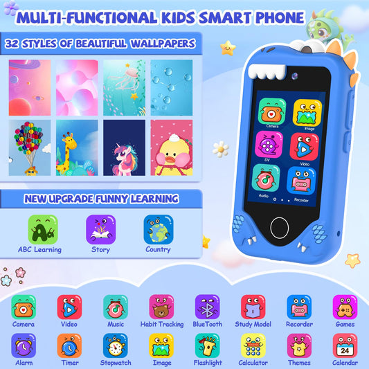 Yosfeng Kids Smart Phone showing ABC learning mode for early literacy.