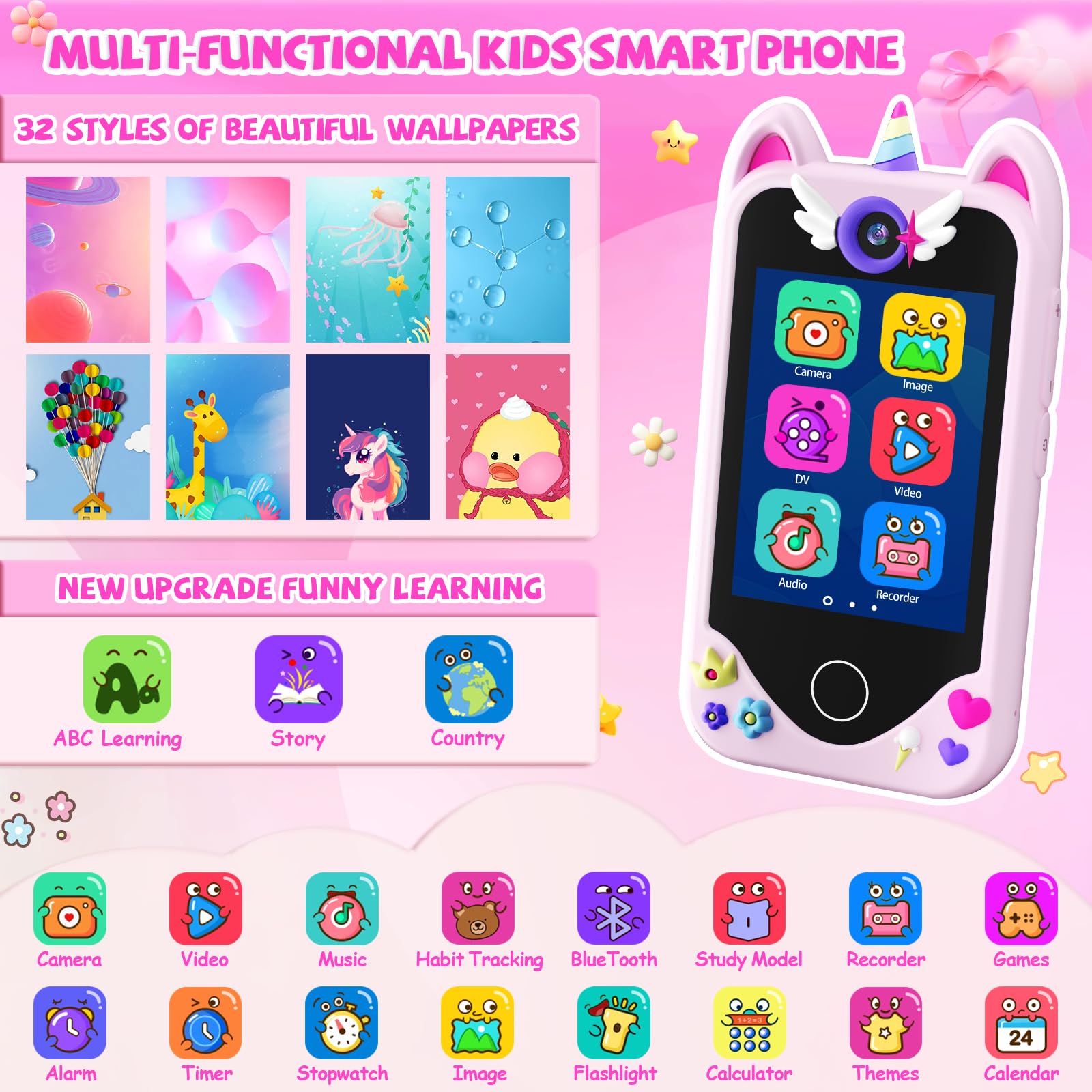 Yosfeng Kids Smart Phone ABC learning mode supports early literacy and curiosity