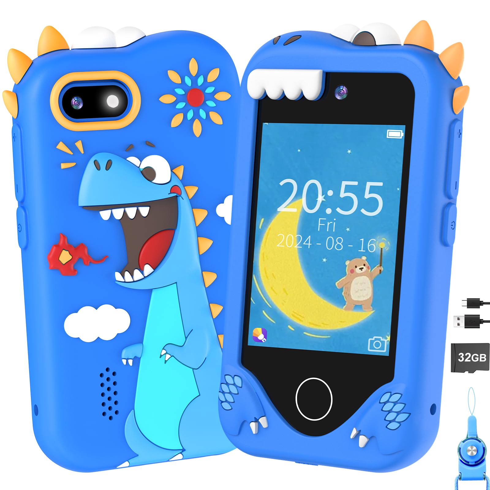 Yosfeng Kids Smart Phone with dual cameras for capturing memories and play moments.