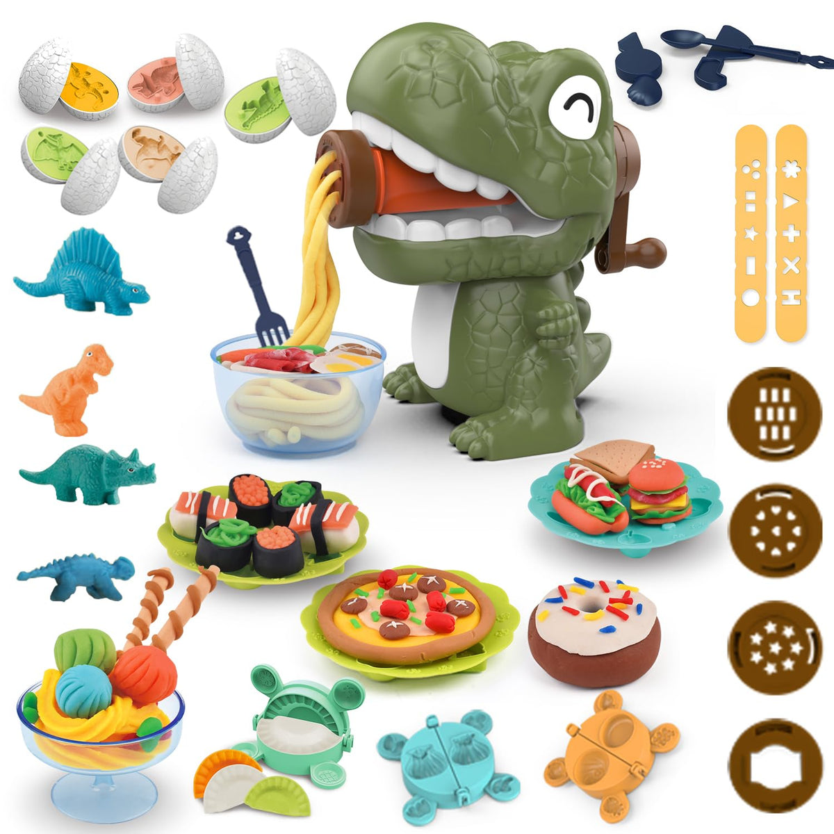 Yositochuan dinosaur noodle machine enhances creativity while developing fine motor skills.