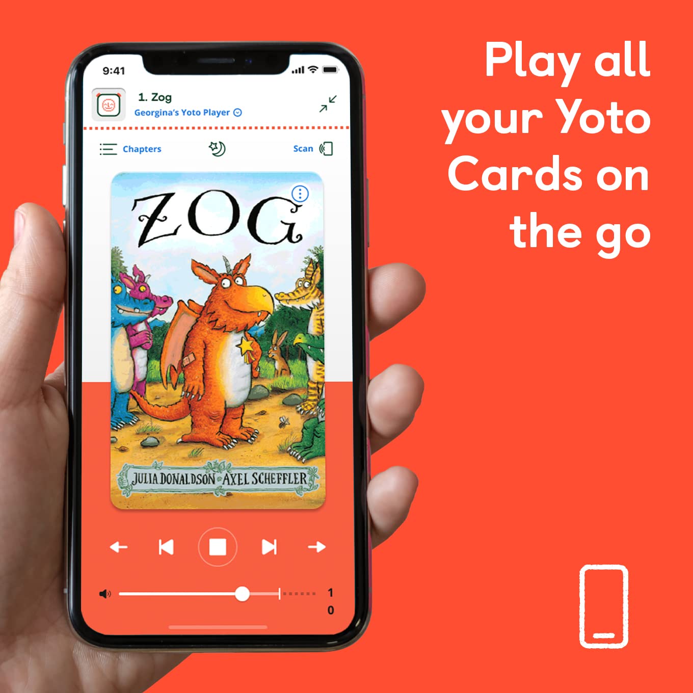 YOTO Classic Fairy Stories card inside-view shows compact size for travel.