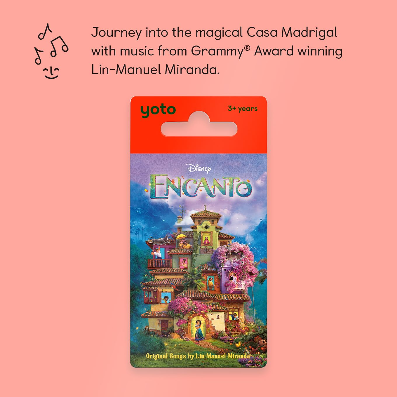 Back view of Yoto Disney Encanto card showing language and duration.