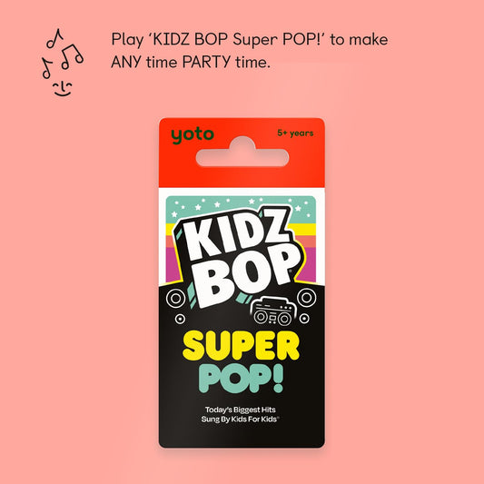 Yoto Kidz BOP Super Pop! card in use with a Yoto Player for quick playtime