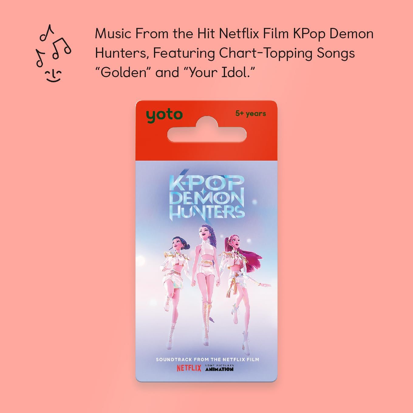 Yoto Kpop Demon Hunters card in Player demonstrates instant playback for screen-free fun.