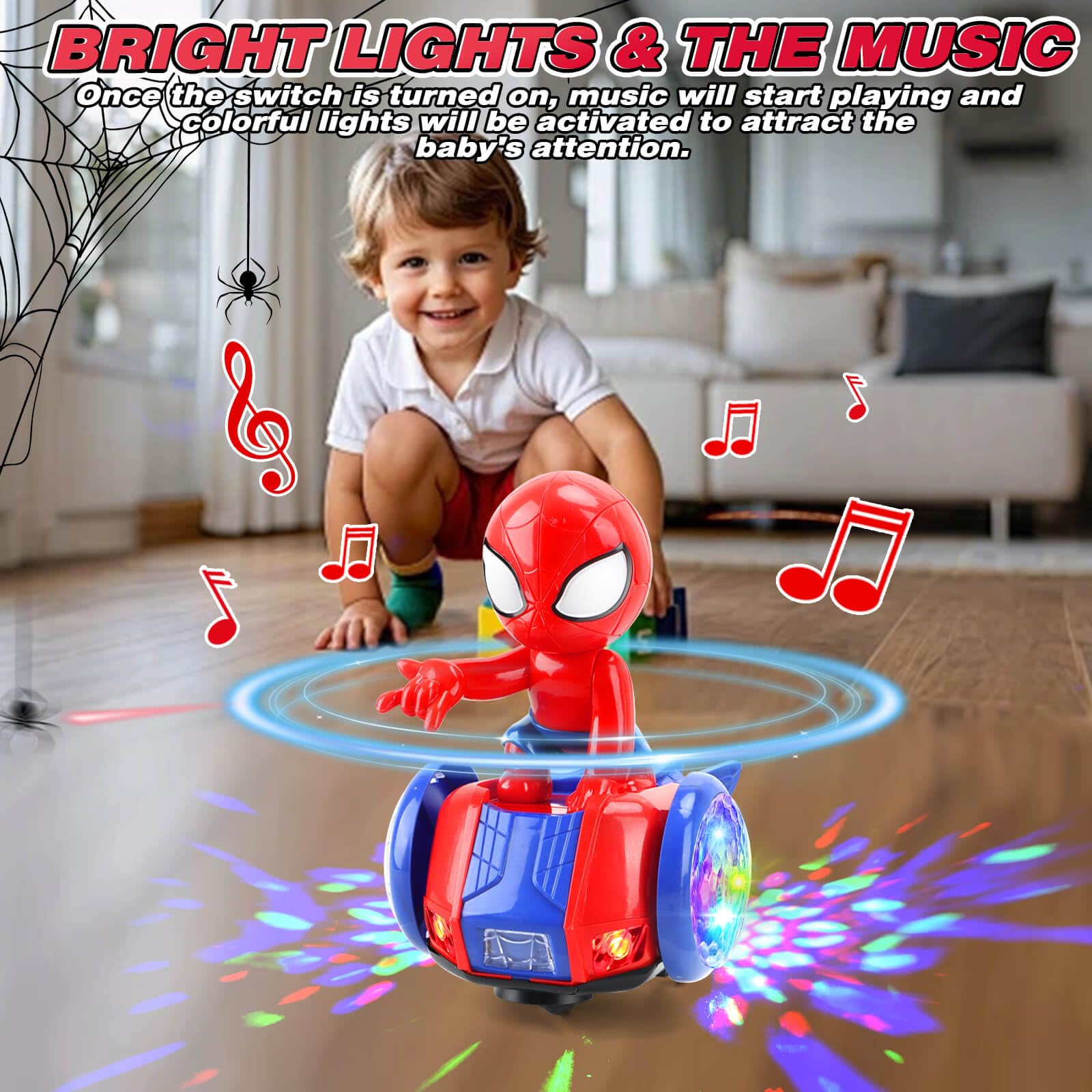 YOTOY Dancing Spider performs a 360-degree spin with colorful lights.