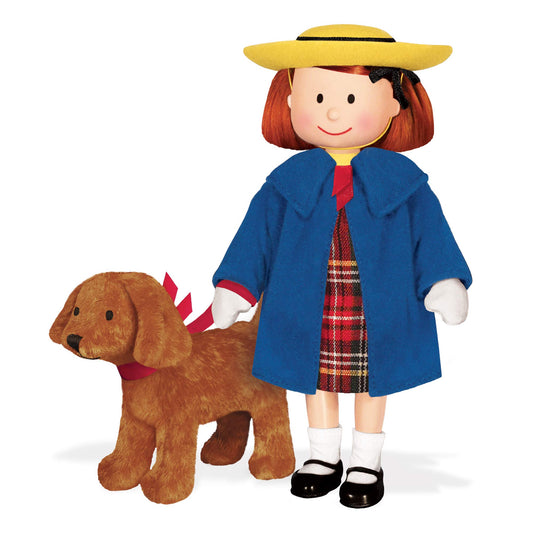 YOTTOY Madeline poseable doll in blue coat with movable limbs for imaginative play.