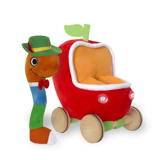 YOTTOY Richard Scarry Lowly Worm Applecar plush in Applecar for imaginative play