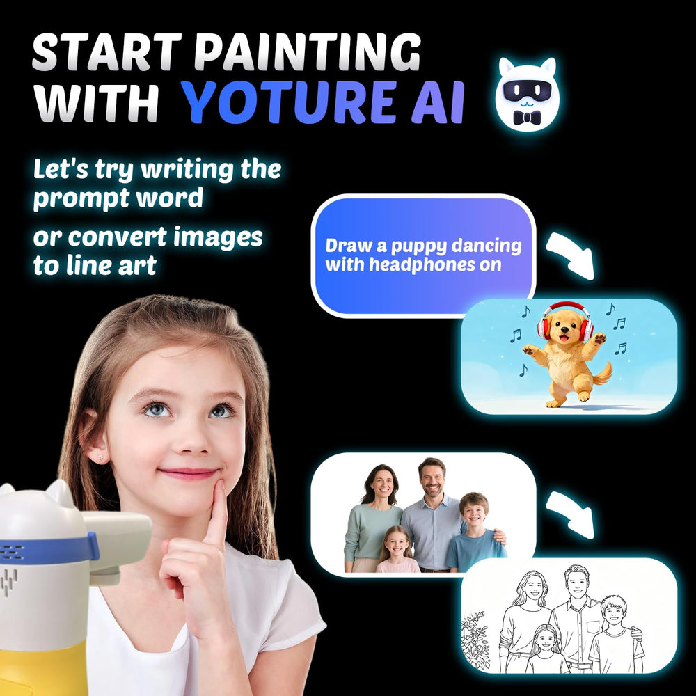 Yoturetoys AI Drawing Projector voice mentor provides guided drawing steps.
