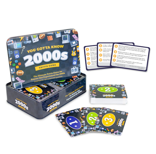 You Gotta Know 2000s trivia cards provide a vibrant deck for retro game night.