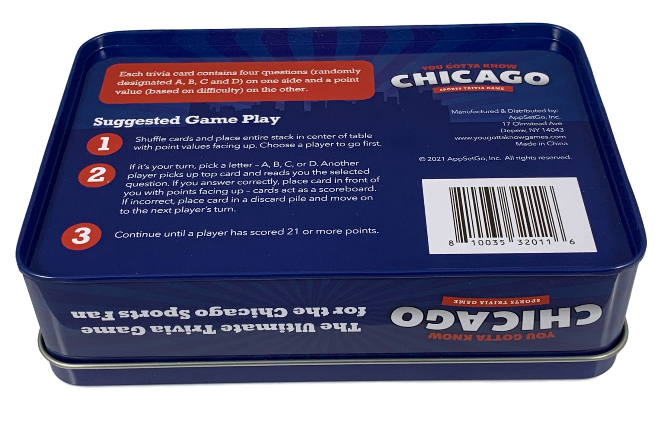 You Gotta Know Chicago question cards with point values enable quick Race to 21 excitement.