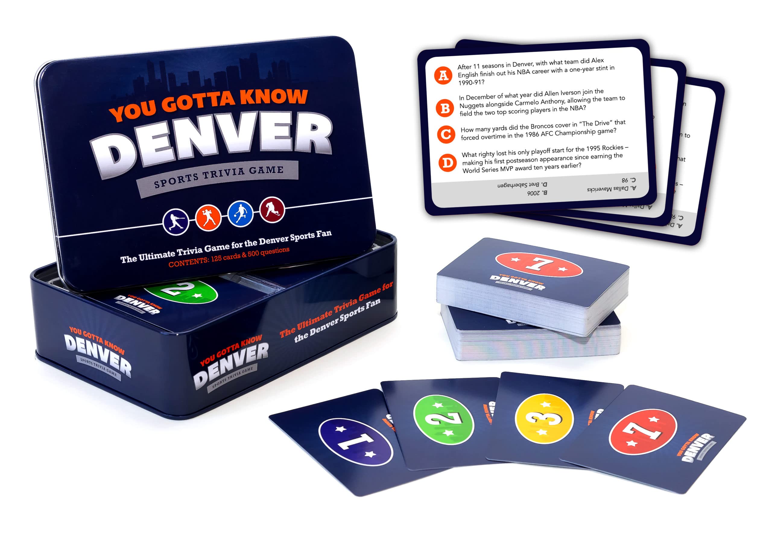 You Gotta Know Denver trivia in a sturdy metal tin for gifting and storage.