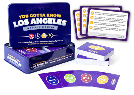 You Gotta Know Los Angeles trivia cards with 500 questions, ideal for quick game nights.