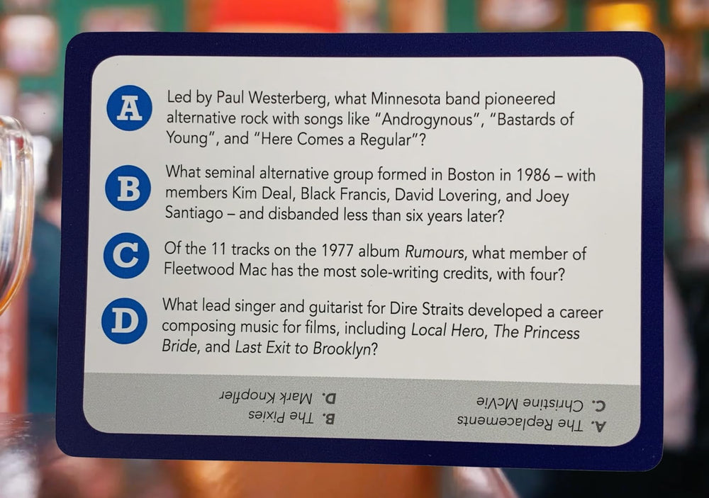 You Gotta Know Rock sample question card highlighting vintage rock trivia