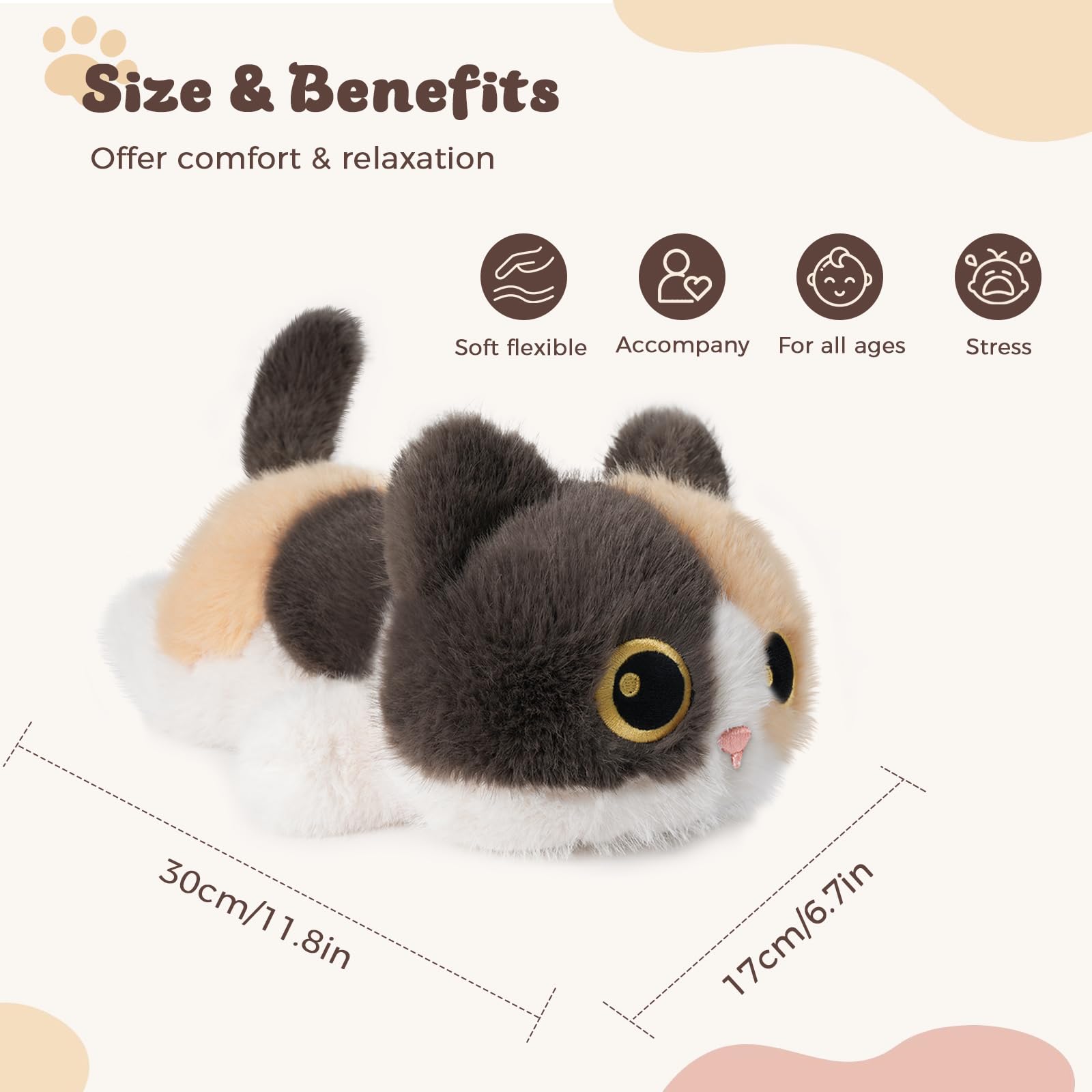 YOUBLEK Calico Cat plush gift-ready design for kids and adults.