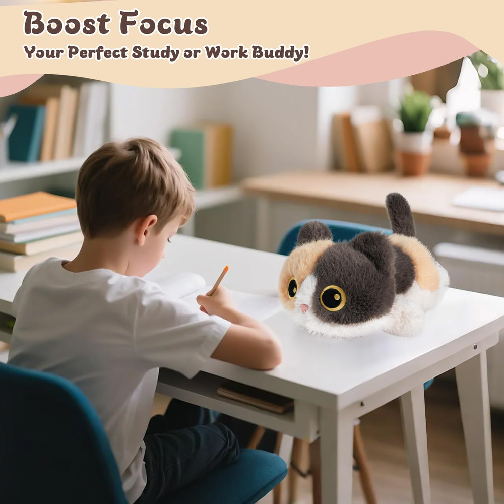 YOUBLEK Calico Cat plush ideal for reading or studying sessions.