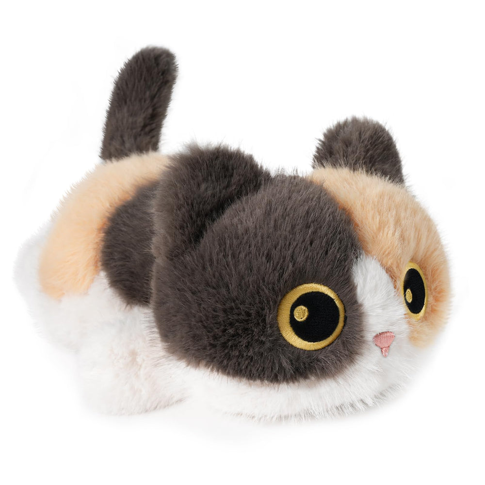 YOUBLEK Calico Cat plush with weighted belly for comforting hugs.