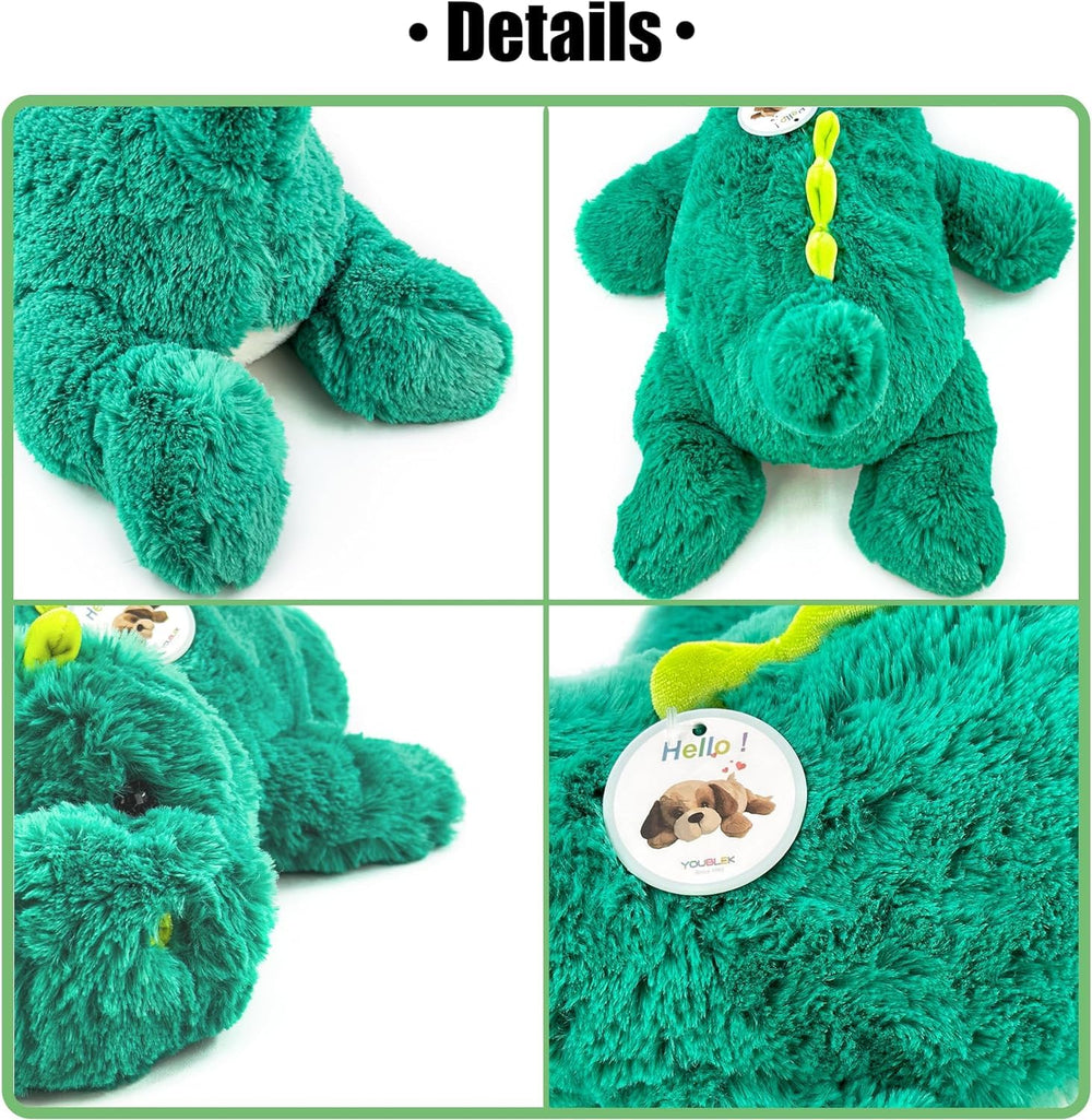 YOUBLEK dinosaur plush shown in home and classroom setups for versatility