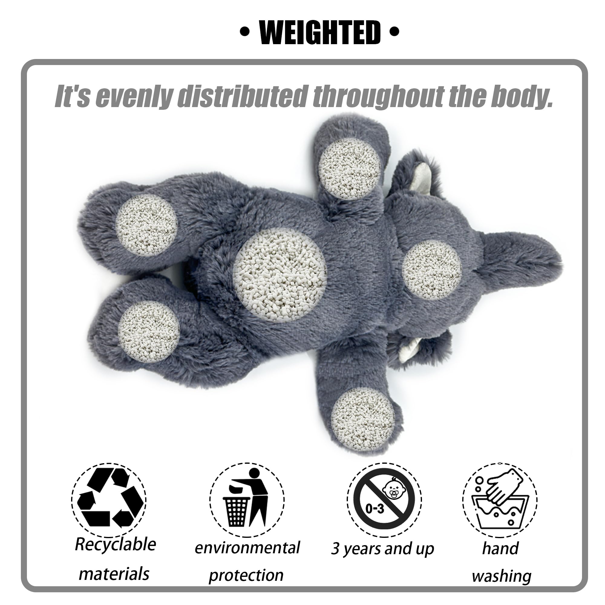 YOUBLEK gray elephant weighted plush toy in a hugging position for cozy reading time.